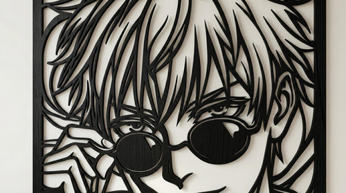 Laser Cut Anime Wall Art Decor – Gojo | Flow-Line Art Black Frame | SVG AI DXF dwg Files