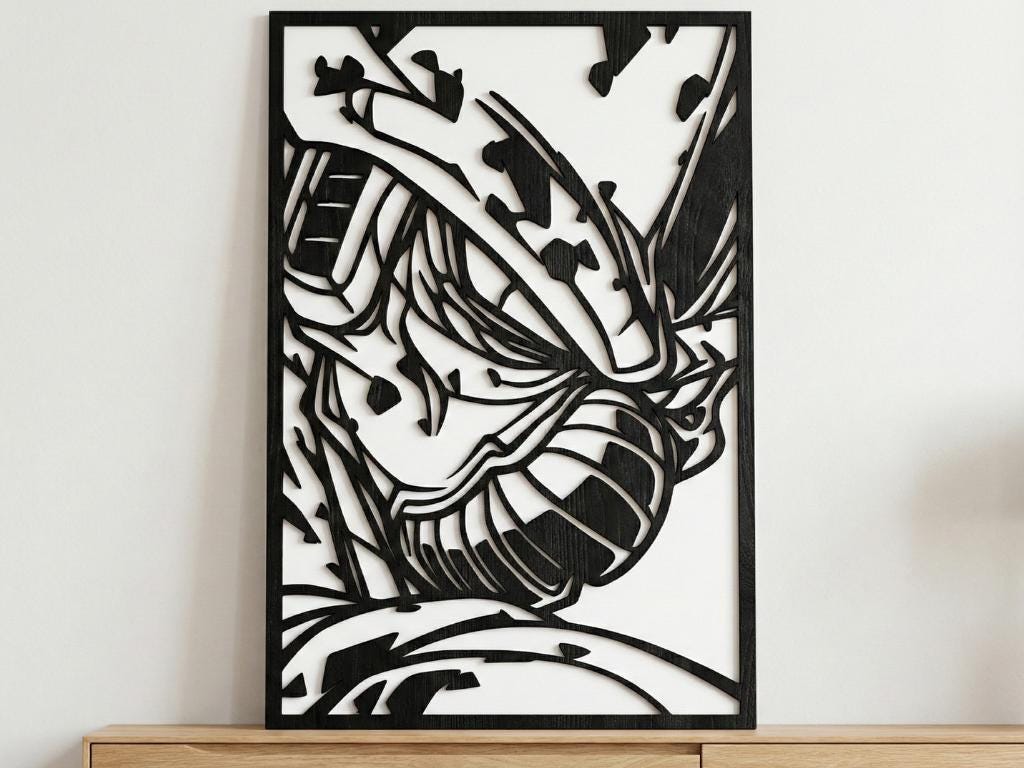 Laser Cut Anime Wall Art Decor – Cell Imperfect Form | Flow-Line Art Black Frame | SVG AI DXF dwg Files