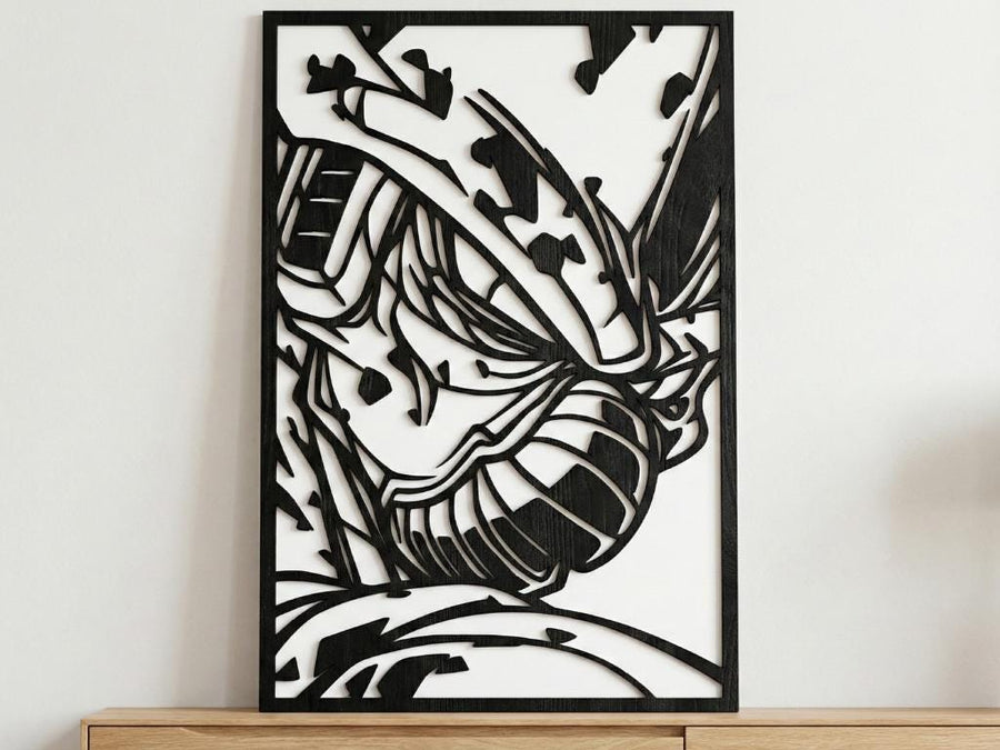 Arte Decorativo de Pared Anime para Corte Láser – Cell Forma Imperfecta | Flow-Line Art con Marco Negro | Archivos SVG AI DXF DWG PNG JPG