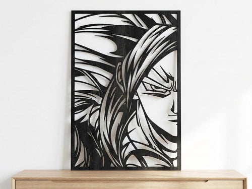 Laser Cut Anime Wall Art Decor – Gogeta SSJ4 | Flow-Line Art Black Frame | SVG AI DXF dwg Files