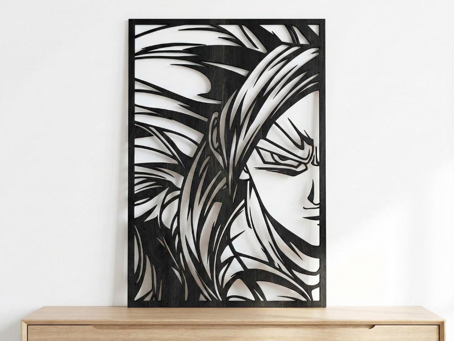 Arte Decorativo de Pared Anime para Corte Láser – Gogeta SSJ4 | Flow-Line Art con Marco Negro | Archivos SVG AI DXF DWG PNG JPG