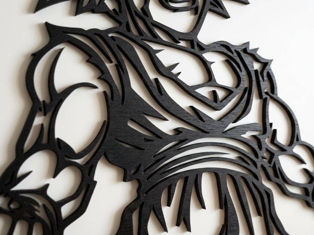 Laser Cut Anime Wall Art Decor – Gohan SSJ1 | Flow-Line Art Black Frame | SVG AI DXF dwg Files