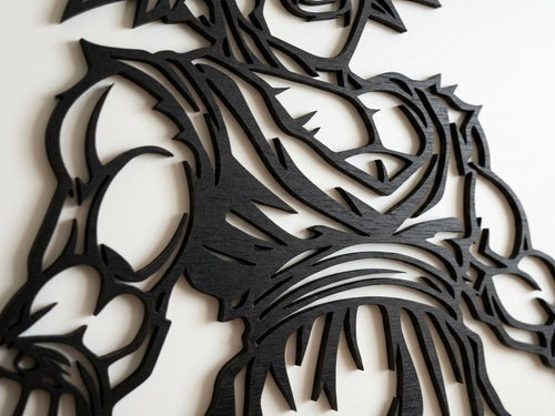 Laser Cut Anime Wall Art Decor – Gohan SSJ1 | Flow-Line Art Black Frame | SVG AI DXF dwg Files