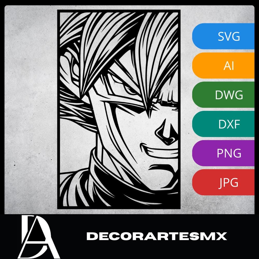 Laser Cut Anime Wall Art Decor – Goku Black | Flow-Line Art Black Frame | SVG AI DXF dwg Files