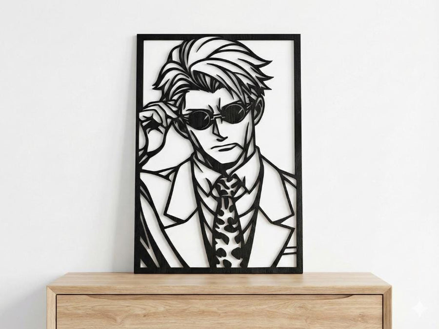 Arte Decorativo de Pared Anime para Corte Láser – Kento Nanami | Flow-Line Art con Marco Negro | Archivos SVG AI DXF DWG PNG JPG