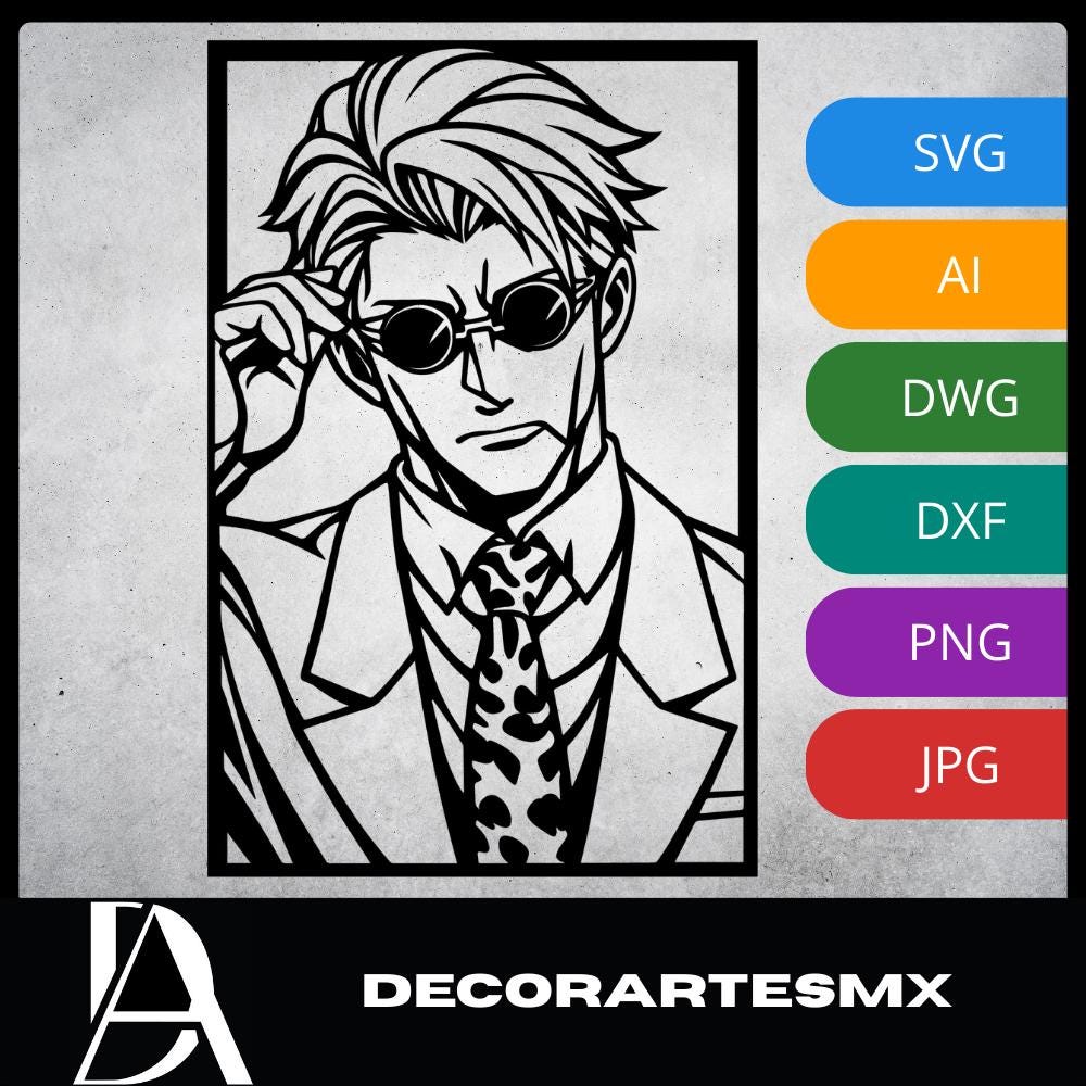 Laser Cut Anime Wall Art Decor – Kento Nanami | Flow-Line Art Black Frame | SVG AI DXF dwg Files