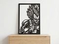 Laser Cut Anime Wall Art Decor – Super Vegeta | Flow-Line Art Black Frame | SVG AI DXF dwg Files