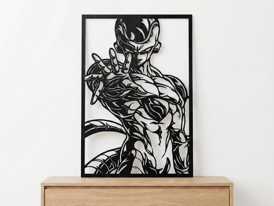 Arte Decorativo de Pared Anime para Corte Láser – Freezer | Flow-Line Art con Marco Negro | Archivos SVG AI DXF DWG PNG JPG