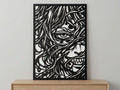 Laser Cut Anime Wall Art Decor – Gyutaro | Flow-Line Art Black Frame | SVG AI DXF dwg Files