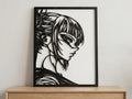 Laser Cut Anime Wall Art Decor – Himiko Toga 2 | Flow-Line Art Black Frame | SVG AI DXF dwg Files