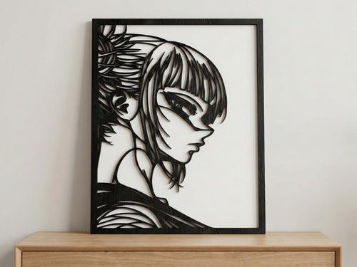 Laser Cut Anime Wall Art Decor – Himiko Toga 2 | Flow-Line Art Black Frame | SVG AI DXF dwg Files