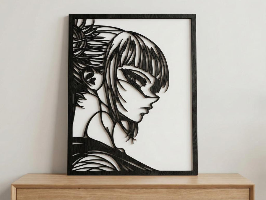 Arte Decorativo de Pared Anime para Corte Láser – Himiko Toga 2 | Flow-Line Art con Marco Negro | Archivos SVG AI DXF DWG PNG JPG