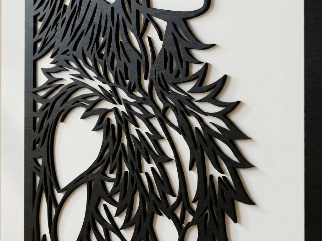 Laser Cut Anime Wall Art Decor – Inosuke Hashibira | Flow-Line Art Black Frame | SVG AI DXF dwg Files