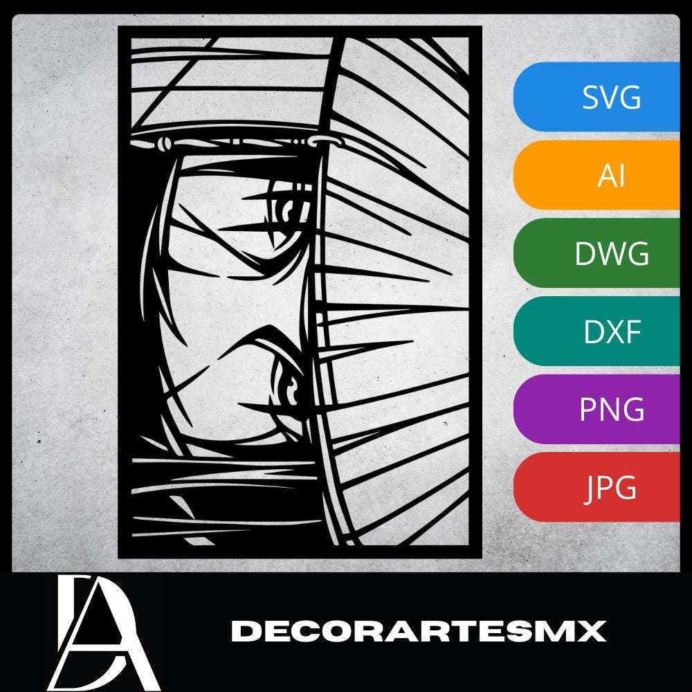 Laser Cut Anime Wall Art Decor – Itachi Uchiha | Flow-Line Art Black Frame | SVG AI DXF dwg Files