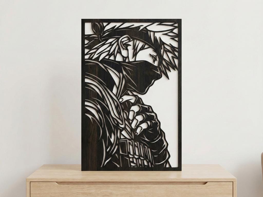 Laser Cut Anime Wall Art Decor – Kakashi Hatake | Flow-Line Art Black Frame | SVG AI DXF dwg Files