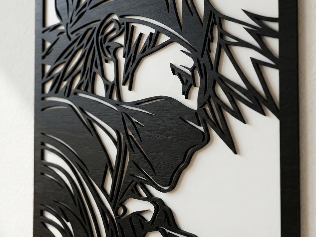 Laser Cut Anime Wall Art Decor – Kakashi Hatake | Flow-Line Art Black Frame | SVG AI DXF dwg Files