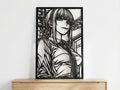 Laser Cut Anime Wall Art Decor – Makima | Flow-Line Art Black Frame | SVG AI DXF dwg Files