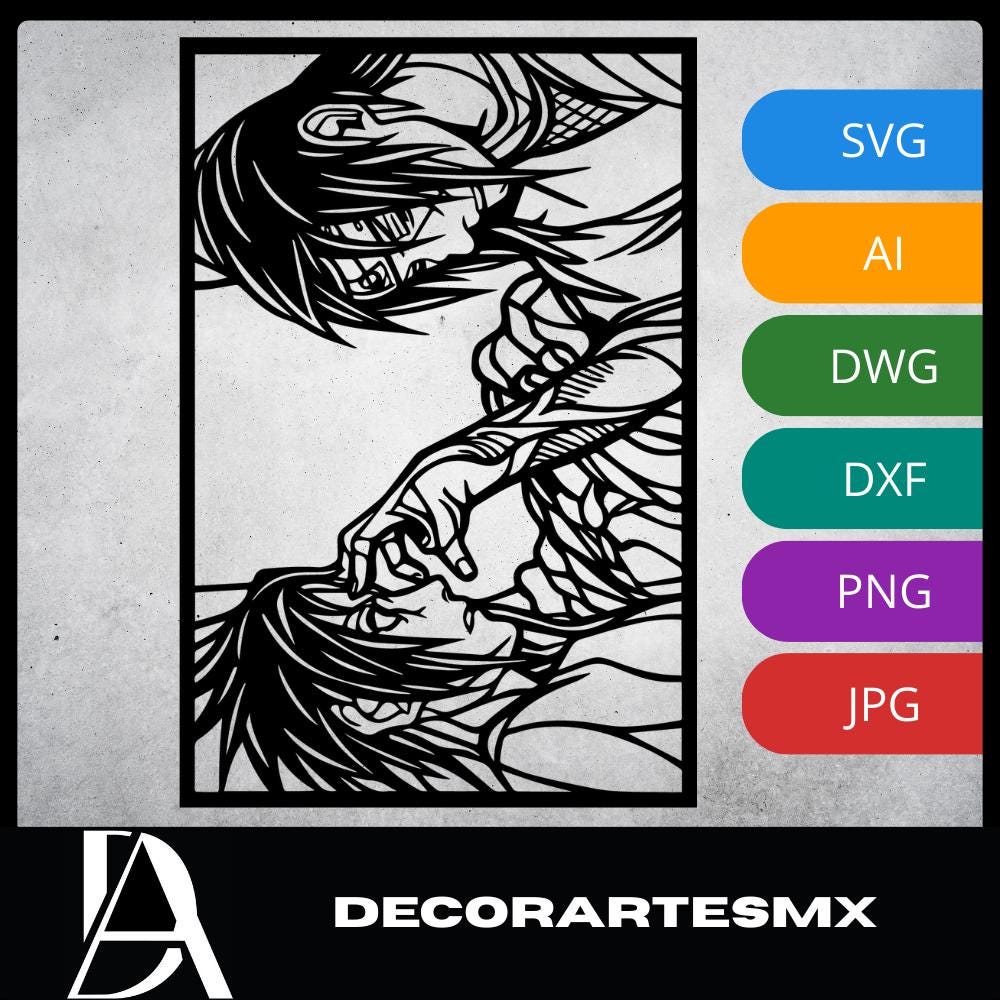 Laser Cut Anime Wall Art Decor – Sasuke and Itachi | Flow-Line Art Black Frame | SVG AI DXF dwg Files