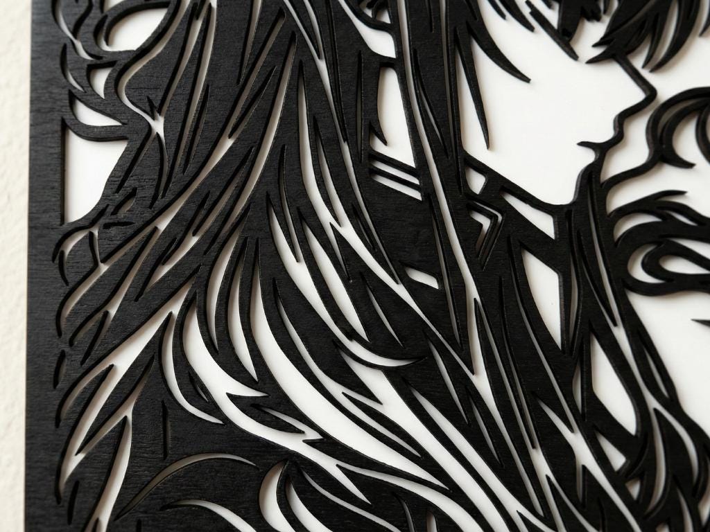 Laser Cut Anime Wall Art Decor – Tokito Muichiro | Flow-Line Art Black Frame | SVG AI DXF dwg Files