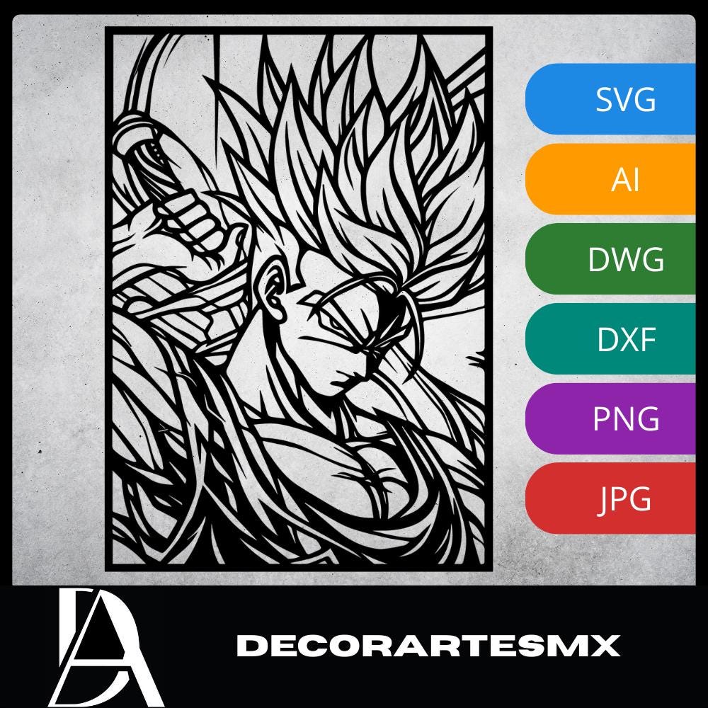 Laser Cut Anime Wall Art Decor – Trunks | Flow-Line Art Black Frame | SVG AI DXF dwg Files