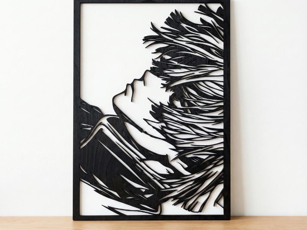Laser Cut Anime Wall Art Decor – Zenitsu Agatsuma | Flow-Line Art Black Frame | SVG AI DXF dwg Files