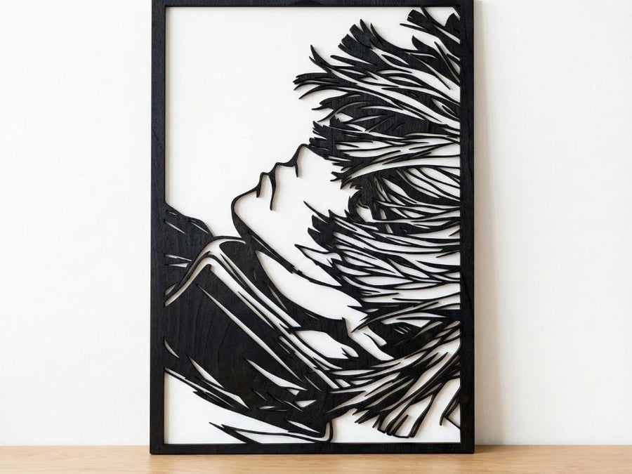Arte Decorativo de Pared Anime para Corte Láser – Zenitsu Agatsuma | Flow-Line Art con Marco Negro | Archivos SVG AI DXF DWG PNG JPG