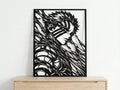 Laser Cut Anime Wall Art Decor – Akaza | Flow-Line Art Black Frame | SVG AI DXF dwg Files