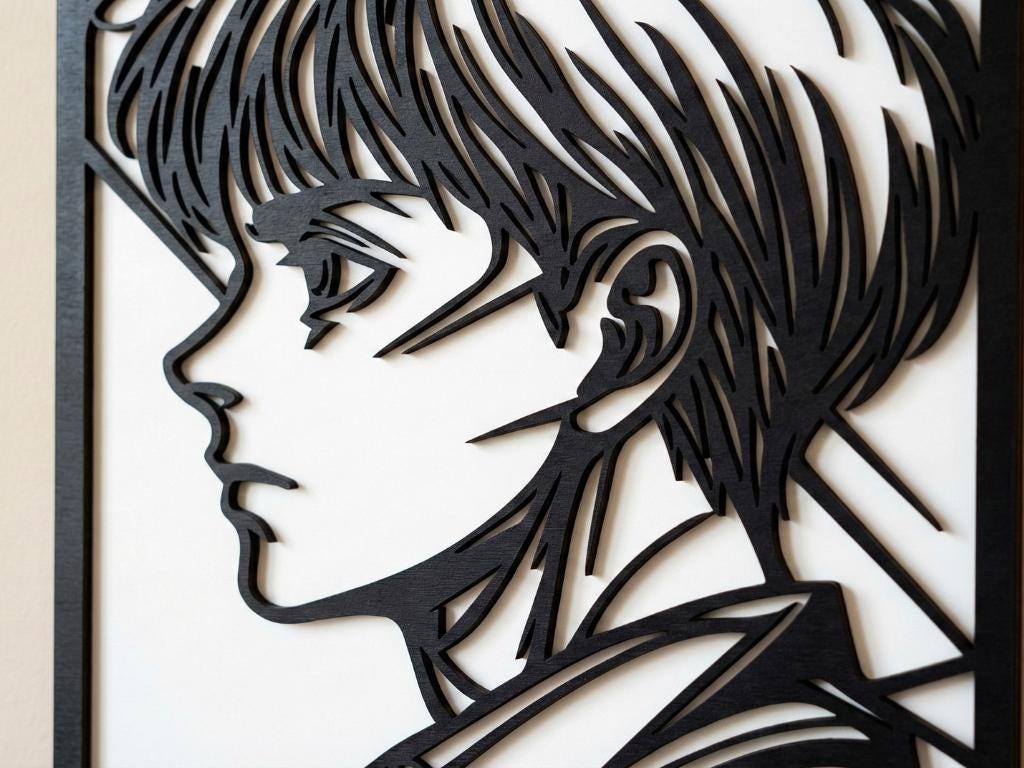 Laser Cut Anime Wall Art Decor – Armin Arlert | Flow-Line Art Black Frame | SVG AI DXF dwg Files