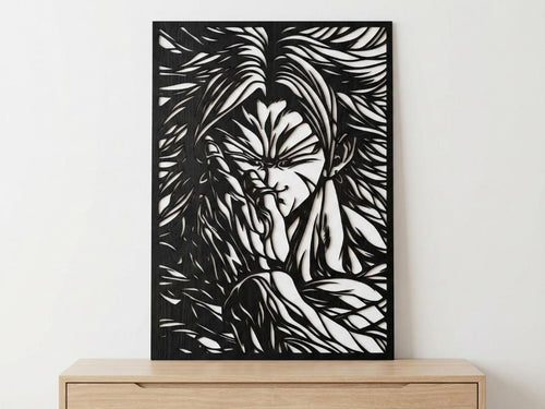 Laser Cut Anime Wall Art Decor – Broly | Flow-Line Art Black Frame | SVG AI DXF dwg Files