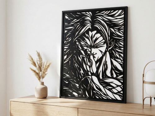 Laser Cut Anime Wall Art Decor – Broly | Flow-Line Art Black Frame | SVG AI DXF dwg Files