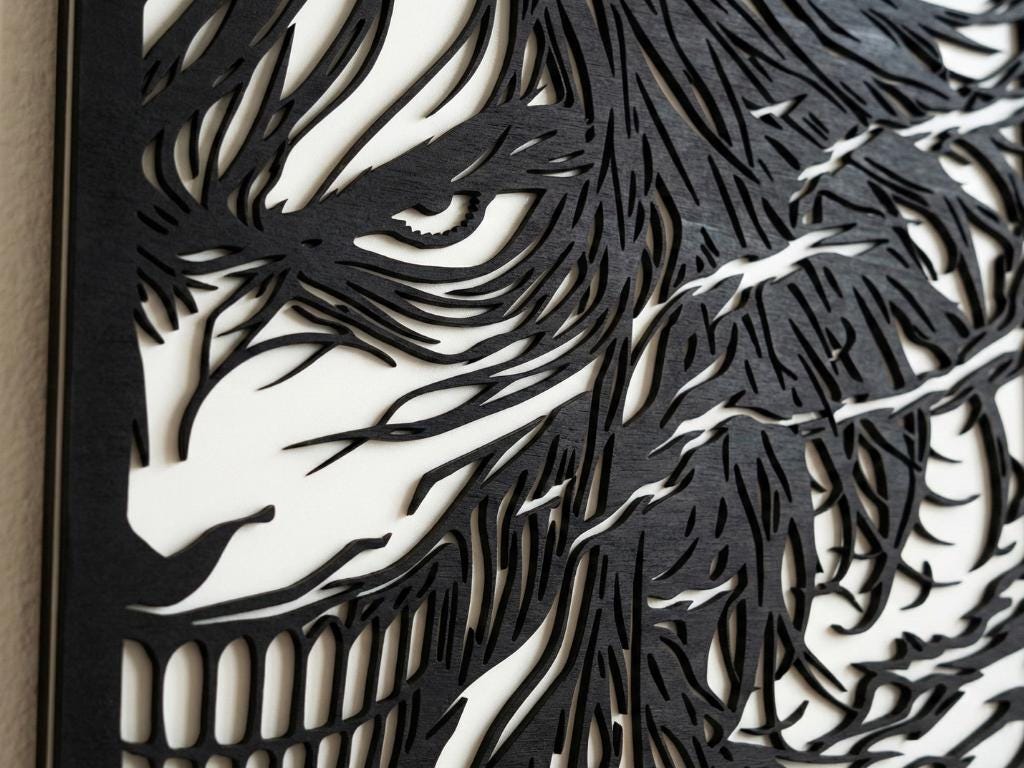 Laser Cut Anime Wall Art Decor – Eren Yeager Titan | Flow-Line Art Black Frame | SVG AI DXF dwg Files