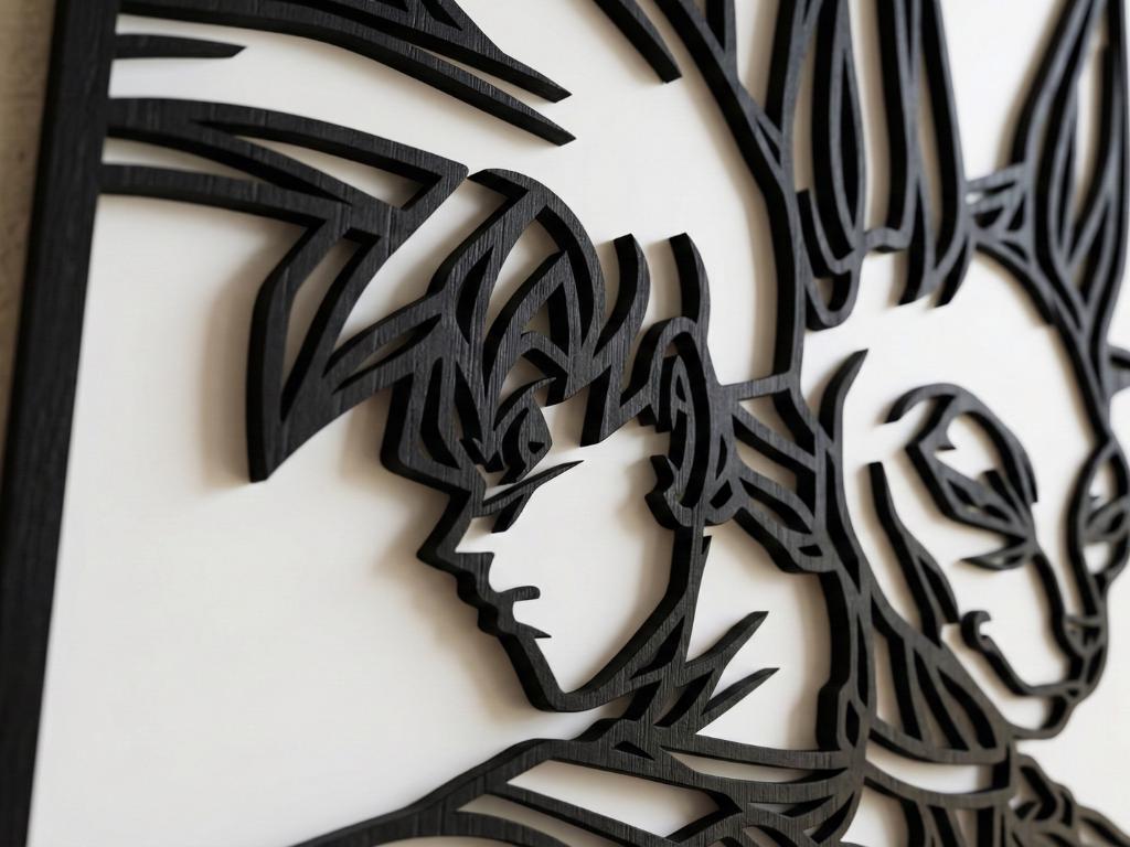 Laser Cut Anime Wall Art Decor – Goku and Beerus | Flow-Line Art Black Frame | SVG AI DXF dwg Files