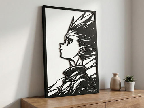 Laser Cut Anime Wall Art Decor – Gon Freecss | Flow-Line Art Black Frame | SVG AI DXF dwg Files