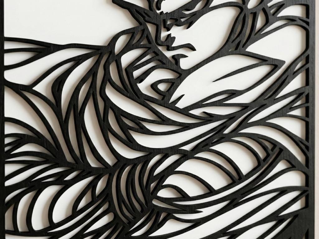 Laser Cut Anime Wall Art Decor – Piccolo | Flow-Line Art Black Frame | SVG AI DXF dwg Files