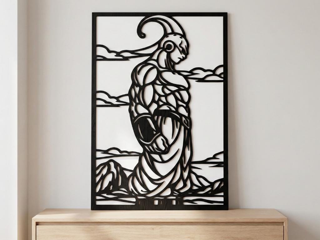 Laser Cut Anime Wall Art Decor – Super Boo | Flow-Line Art Black Frame | SVG AI DXF dwg Files