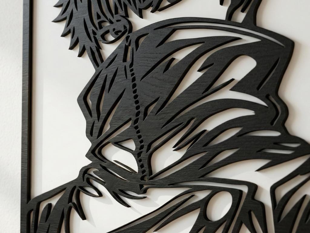 Laser Cut Anime Wall Art Decor – Toge Inumaki | Flow-Line Art Black Frame | SVG AI DXF dwg Files