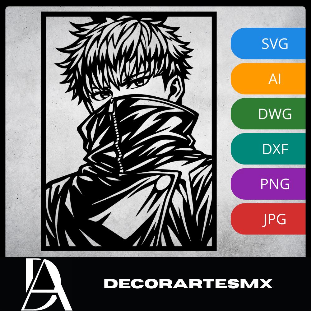 Laser Cut Anime Wall Art Decor – Toge Inumaki | Flow-Line Art Black Frame | SVG AI DXF dwg Files