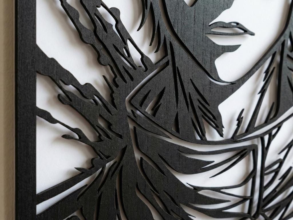 Laser Cut Anime Wall Art Decor – Yuta Okkotsu | Flow-Line Art Black Frame | SVG AI DXF dwg Files