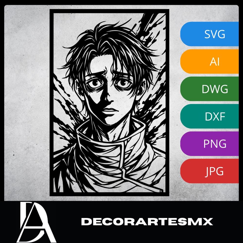 Laser Cut Anime Wall Art Decor – Yuta Okkotsu | Flow-Line Art Black Frame | SVG AI DXF dwg Files