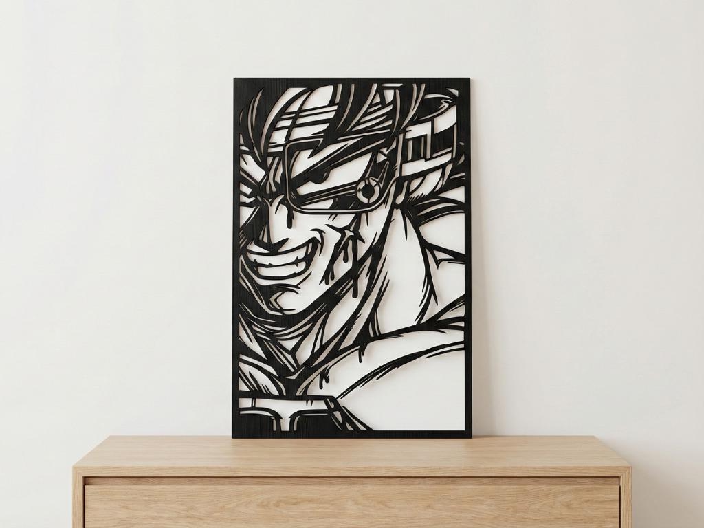 Laser Cut Anime Wall Art Decor – Bardock | Flow-Line Art Black Frame | SVG AI DXF dwg Files