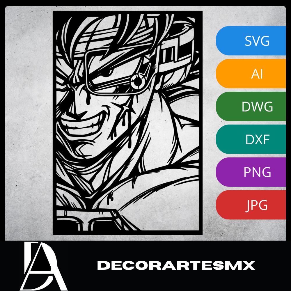 Laser Cut Anime Wall Art Decor – Bardock | Flow-Line Art Black Frame | SVG AI DXF dwg Files