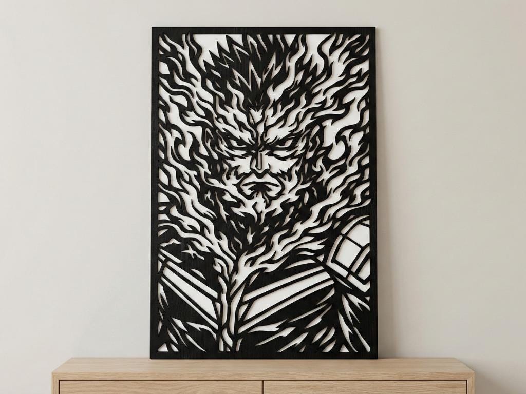 Laser Cut Anime Wall Art Decor – Endeavor | Flow-Line Art Black Frame | SVG AI DXF dwg Files