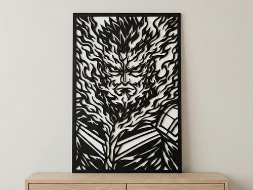 Laser Cut Anime Wall Art Decor – Endeavor | Flow-Line Art Black Frame | SVG AI DXF dwg Files