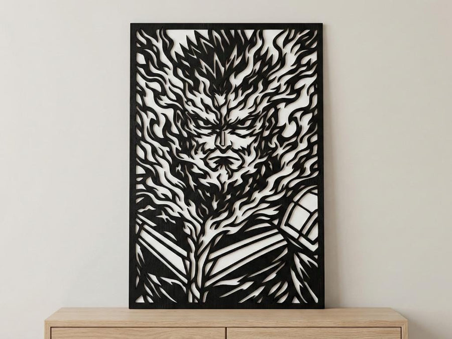 Arte Decorativo de Pared Anime para Corte Láser – Endeavor | Flow-Line Art con Marco Negro | Archivos SVG AI DXF DWG PNG JPG