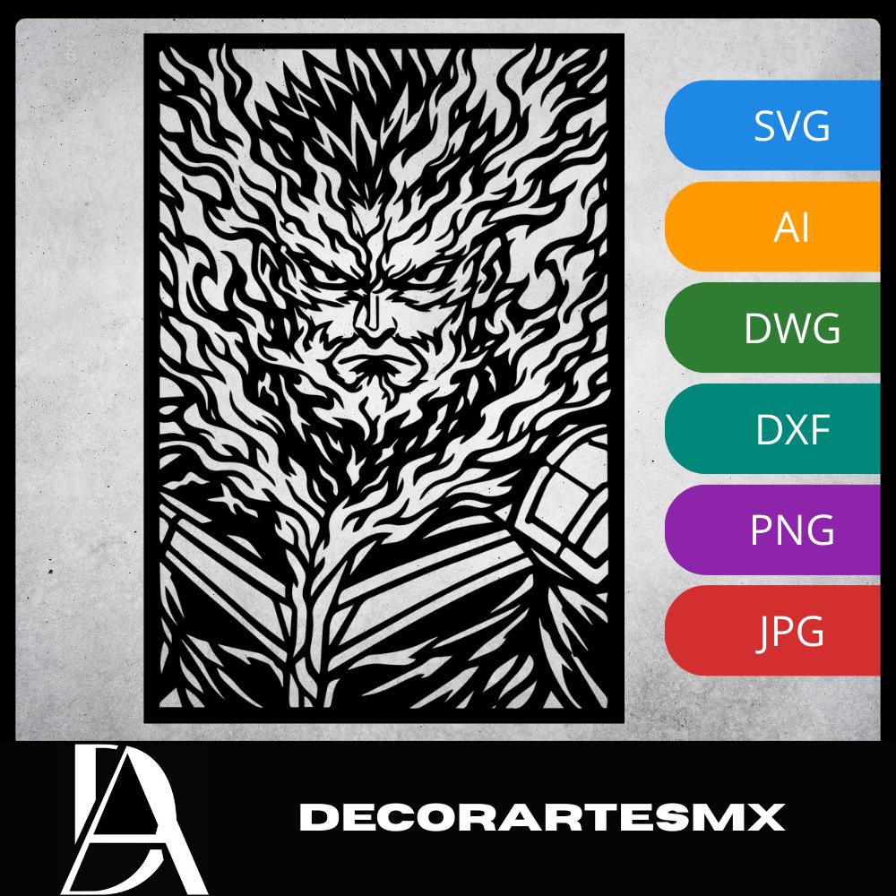 Laser Cut Anime Wall Art Decor – Endeavor | Flow-Line Art Black Frame | SVG AI DXF dwg Files