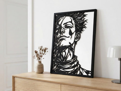 Laser Cut Anime Wall Art Decor – Hisoka Morow | Flow-Line Art Black Frame | SVG AI DXF dwg Files