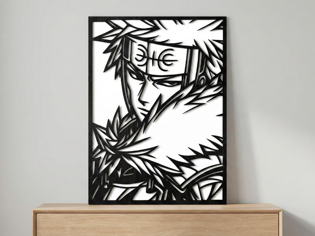 Laser Cut Anime Wall Art Decor – Tobirama Senju | Flow-Line Art Black Frame | SVG AI DXF dwg Files