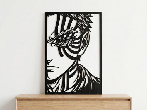 Laser Cut Anime Wall Art Decor – Akaza 2 | Flow-Line Art Black Frame | SVG AI DXF dwg Files