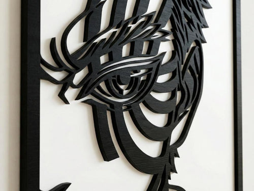 Laser Cut Anime Wall Art Decor – Akaza 2 | Flow-Line Art Black Frame | SVG AI DXF dwg Files