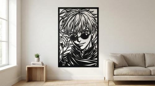 Laser Cut Anime Wall Art Decor – Gojo | Flow-Line Art Black Frame | SVG AI DXF dwg Files